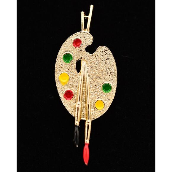 Gerry's Vintage Paint Palette Pin Brooch Artist Enamel Gold Tone Signed BinAJ - Picture 1 of 12